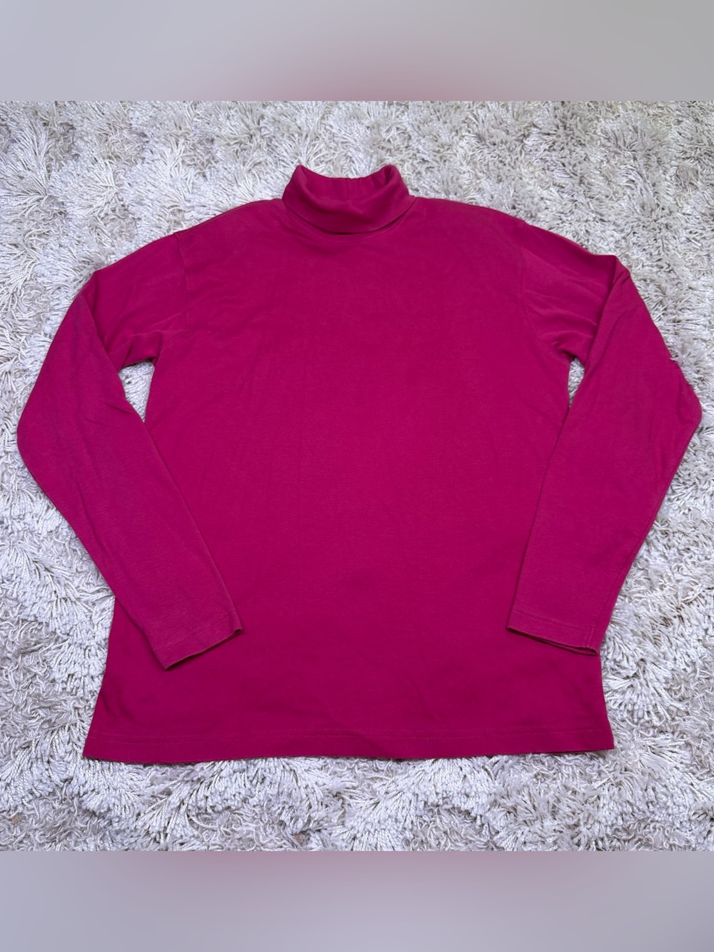 Lands’ End Women’s M 10-12 Fuchsia 100% Cotton Turtleneck Shoulder Pads